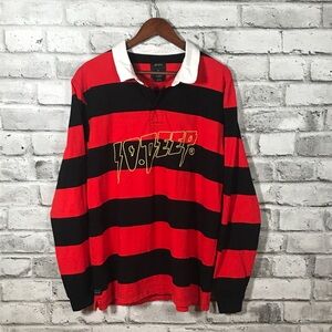 10.DEEP Embroidered Rugby Long Sleeve Striped Shirt XL